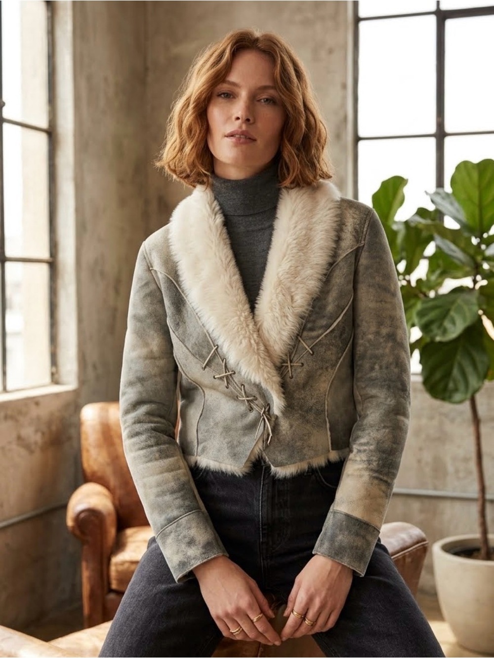 Elements by Vacco Shearling Toggle Jacket - SIZE 12